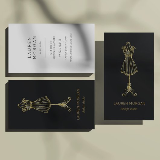 ヴィンテージオートクチュールブラックアンド金ゴールドデザインスタジオ 名刺