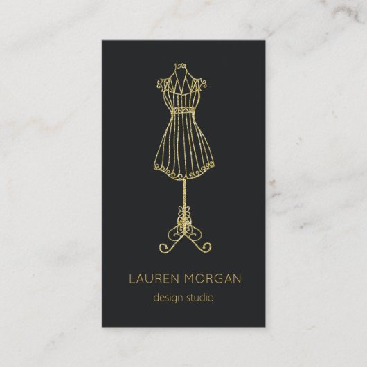 ヴィンテージオートクチュールブラックアンド金ゴールドデザインスタジオ 名刺 (正面)
