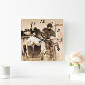 ヴィンテージオートバイとサイドカー旧学校カッコいい スクエア壁時計 (ホーム)