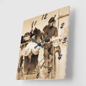 ヴィンテージオートバイとサイドカー旧学校カッコいい スクエア壁時計 (傾斜)