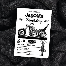 ヴィンテージオートバイのライダーの誕生日 招待状