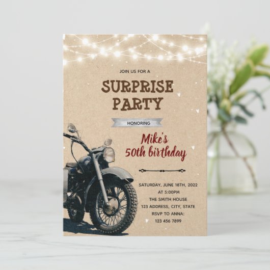 ヴィンテージオートバイの大人誕生日招待状 招待状 (スタンド正面)