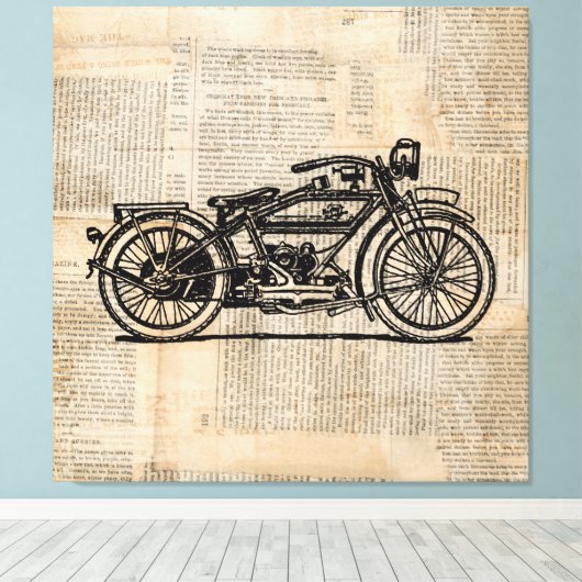 ヴィンテージオートバイアート新聞文字スタイル キャンバスプリント (インサイチュ (ウッドフロア))