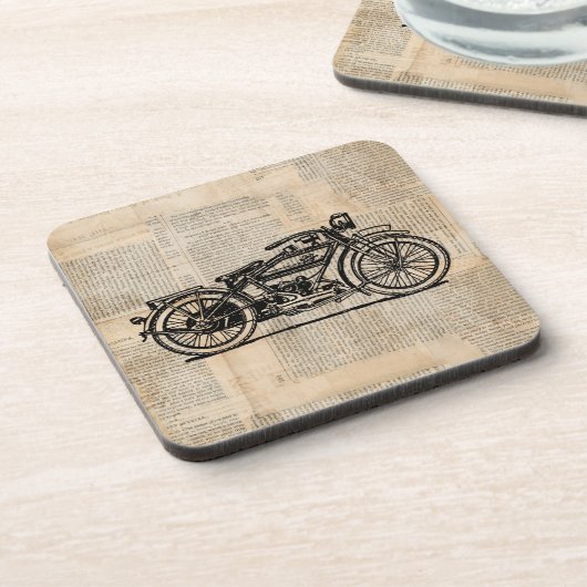 ヴィンテージオートバイアート新聞文字スタイル コースター (左側)