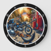 ヴィンテージオートバイガソリンスタンド ラージ壁時計 (正面)