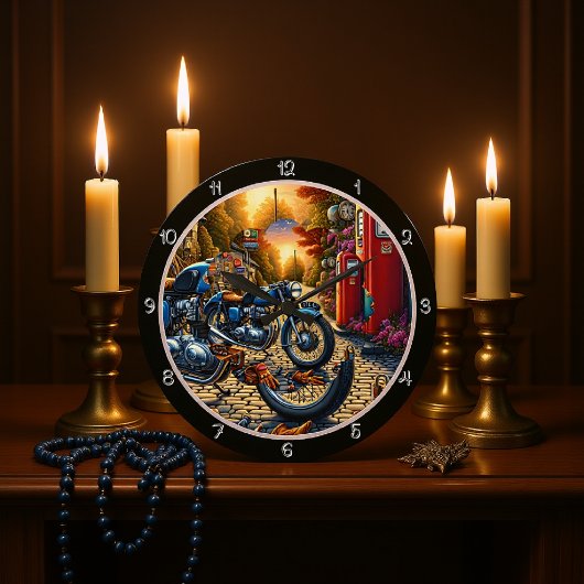 ヴィンテージオートバイガソリンスタンド ラージ壁時計