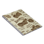 ヴィンテージオートバイシルエット:シームレスな背景 ノートブック (右側)