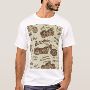 ヴィンテージオートバイシルエット:シームレスな背景 Tシャツ