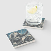 ヴィンテージオートバイピンアップ ストーンコースター (横)