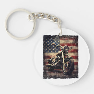 ヴィンテージオートバイUSAフラグレトロバイクもしくは自転車に乗る人アメリカ キーホルダー