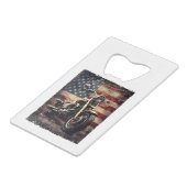 ヴィンテージオートバイUSAフラグレトロバイクもしくは自転車に乗る人アメリカ クレジットカード栓抜き (裏面アングル)