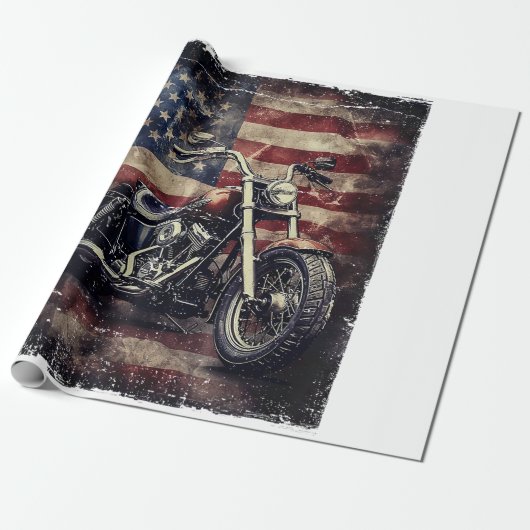 ヴィンテージオートバイUSAフラグレトロバイクもしくは自転車に乗る人アメリカ ラッピングペーパー (アンロールド)
