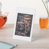 ヴィンテージオートバイUSAフラグレトロバイクもしくは自転車に乗る人アメリカ 台座サイン (インサイチュ)