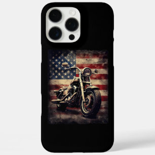 ヴィンテージオートバイUSAフラグレトロバイクもしくは自転車に乗る人アメリカ iPhone 16 PRO MAXケース
