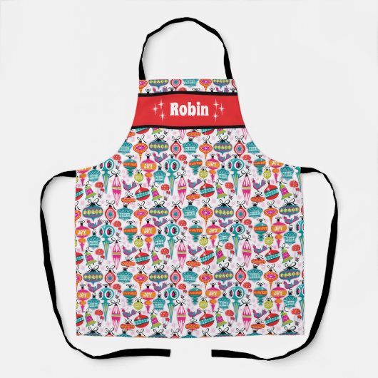 ヴィンテージオーナメントかわいいクリスマスエプロンカスタム- エプロン (正面)