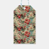 ヴィンテージオーナメントとクリスマスフラワーがソフトブルーに ギフトタグ (正面)