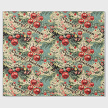 ヴィンテージオーナメントとクリスマス花模様オンソフトブルー