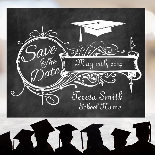 ヴィンテージオーナメントとチョーク卒業の日付を保存 案内ポストカード