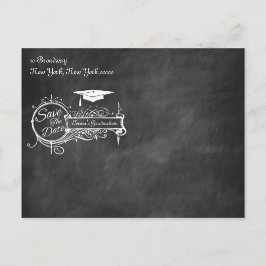 ヴィンテージオーナメントとチョーク卒業の日付を保存 案内ポストカード (裏面)