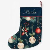 ヴィンテージオーナメントと松 スモールクリスマスストッキング (裏面)