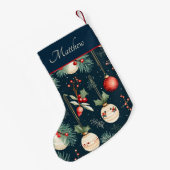 ヴィンテージオーナメントと松 スモールクリスマスストッキング (裏面 (吊り時))