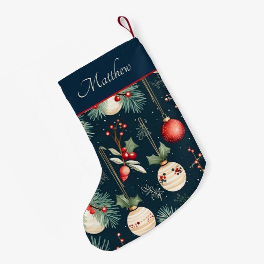 ヴィンテージオーナメントと松 スモールクリスマスストッキング (裏面 (吊り時))