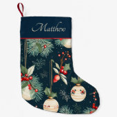 ヴィンテージオーナメントと松 スモールクリスマスストッキング (正面)