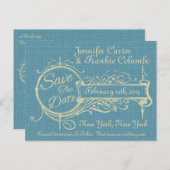 ヴィンテージオーナメントと麻のSave The Date 案内ポストカード (正面/裏面)