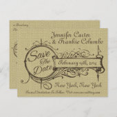 ヴィンテージオーナメントとBurlap日付の保存 案内ポストカード (正面/裏面)