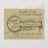 ヴィンテージオーナメントとBurlap日付の保存 案内ポストカード (正面)