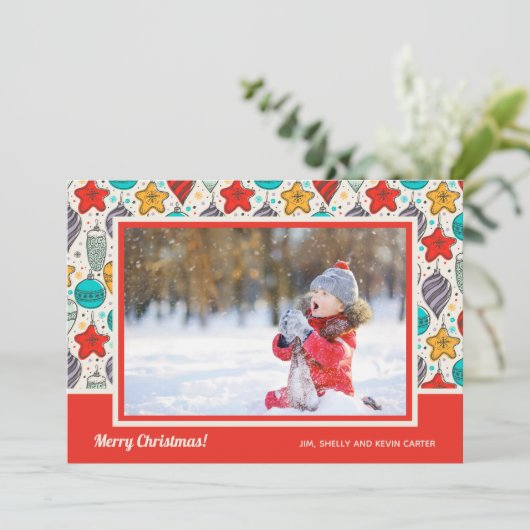 ヴィンテージオーナメントのクリスマスフォト シーズンカード (スタンド正面)