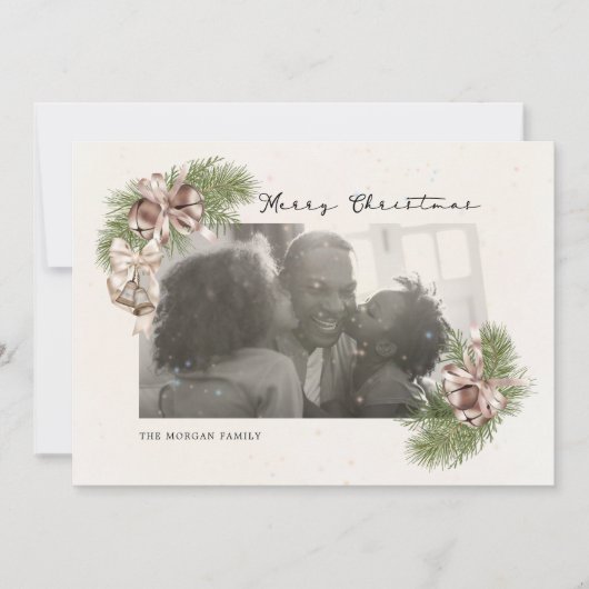 ヴィンテージオーナメントの写真オーバーレイ ホリデーカード (正面)