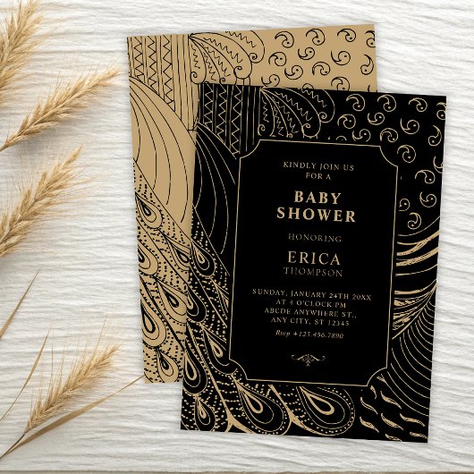 ヴィンテージオーナメントアート赤ちゃんシャワー 招待状