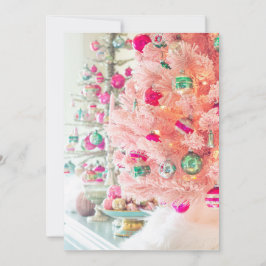 ヴィンテージオーナメントオンピンククリスマスツリーフラットカード 招待状
