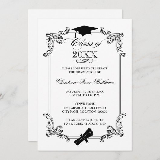 ヴィンテージオーナメントキャップ及び卒業証書 招待状 (正面/裏面)