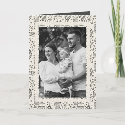 ヴィンテージオーナメントクリスマスフォト折り畳み シーズンカード (正面)