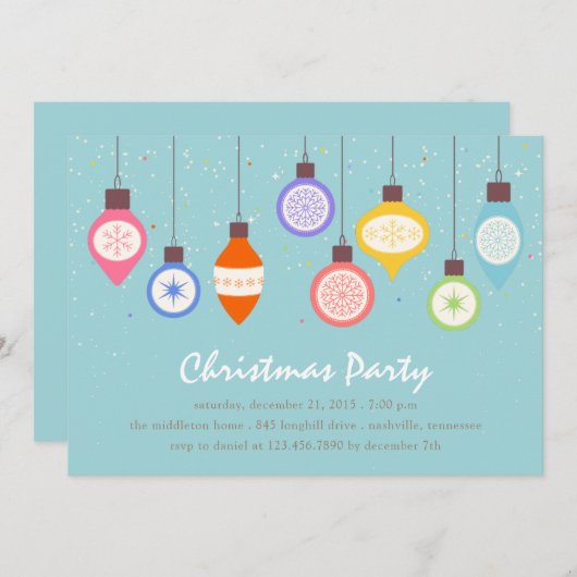 ヴィンテージオーナメントクリスマス/ホリデーパーティー 招待状 (正面/裏面)