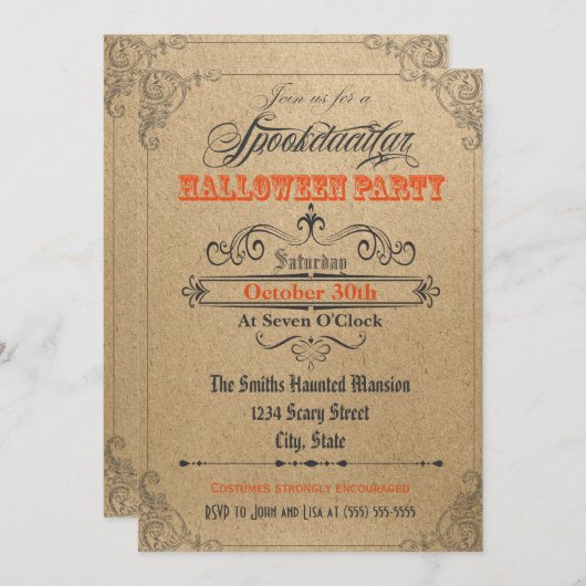 ヴィンテージオーナメントハロウィン招待状 招待状 (正面/裏面)