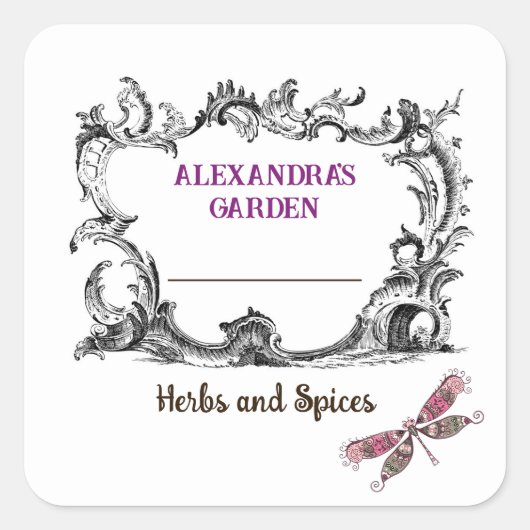 ヴィンテージオーナメントハーブ又は香辛料製品ラベル スクエアシール (正面)