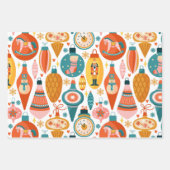 ヴィンテージオーナメントパターンキュートホリデークリスマス ラッピングペーパーシート (正面)