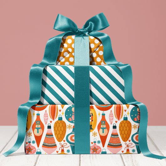 ヴィンテージオーナメントパターンキュートホリデークリスマス ラッピングペーパーシート