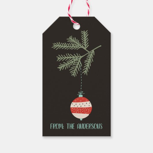 ヴィンテージオーナメントパーソナライズされたブラックレッドホリデイ ギフトタグ (正面)