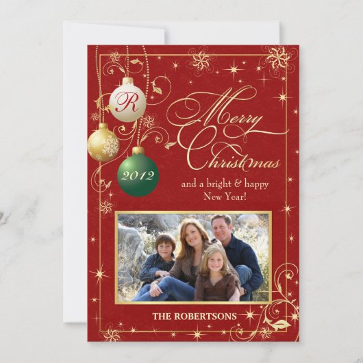 ヴィンテージオーナメントファミリーフォトクリスマスカード シーズンカード (正面)