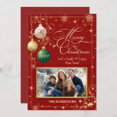 ヴィンテージオーナメントファミリーフォトクリスマスカード シーズンカード (正面/裏面)