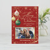 ヴィンテージオーナメントファミリーフォトクリスマスカード シーズンカード (スタンド正面)