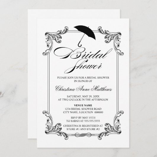 ヴィンテージオーナメントブライダルシャワー 招待状 (正面/裏面)