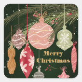 ヴィンテージオーナメントメリークリスマスイラスト スクエアシール (正面)