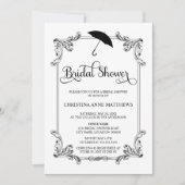 ヴィンテージオーナメント傘スクリプトブライダルシャワー 招待状 (正面)