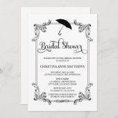 ヴィンテージオーナメント傘スクリプトブライダルシャワー 招待状 (正面/裏面)