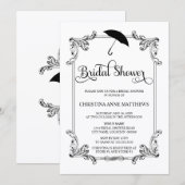 ヴィンテージオーナメント傘スクリプトブライダルシャワー 招待状 (正面/裏面)